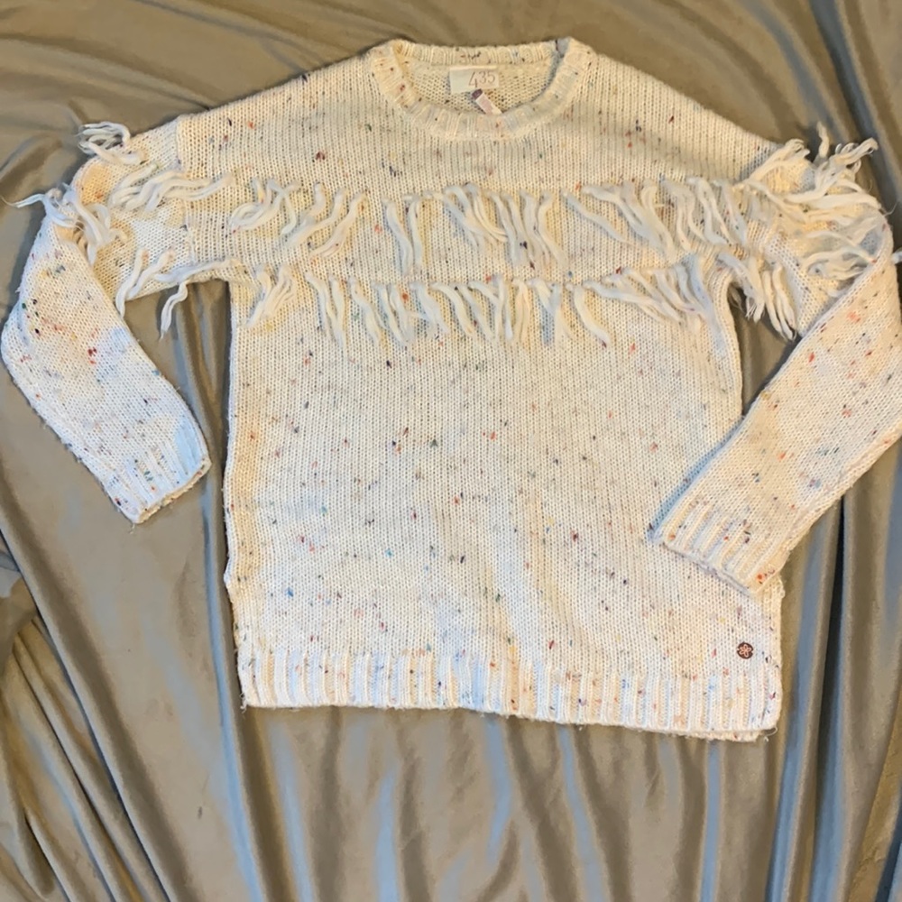 Matilda Jane 435 sweater with fringe and colorful flecks and a touch of shimmer